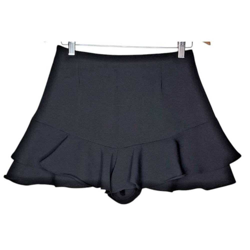 ZARA Women's Black RUFFLED SKORT Polyester Mini Waist 28" Size M
